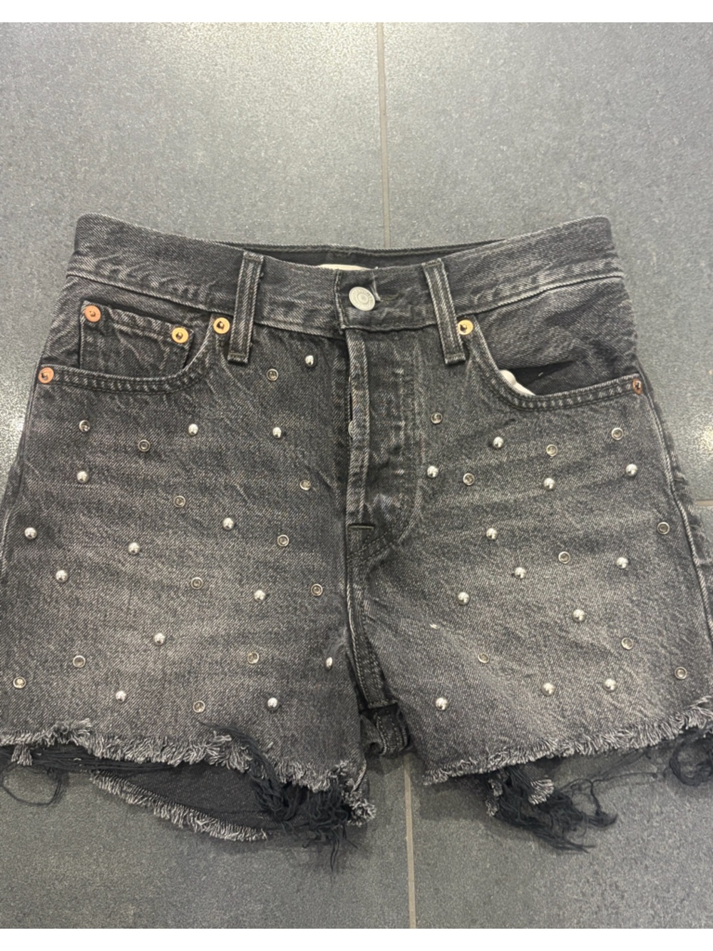 Levi's High Waist Black Studded Cropped Denim Shorts